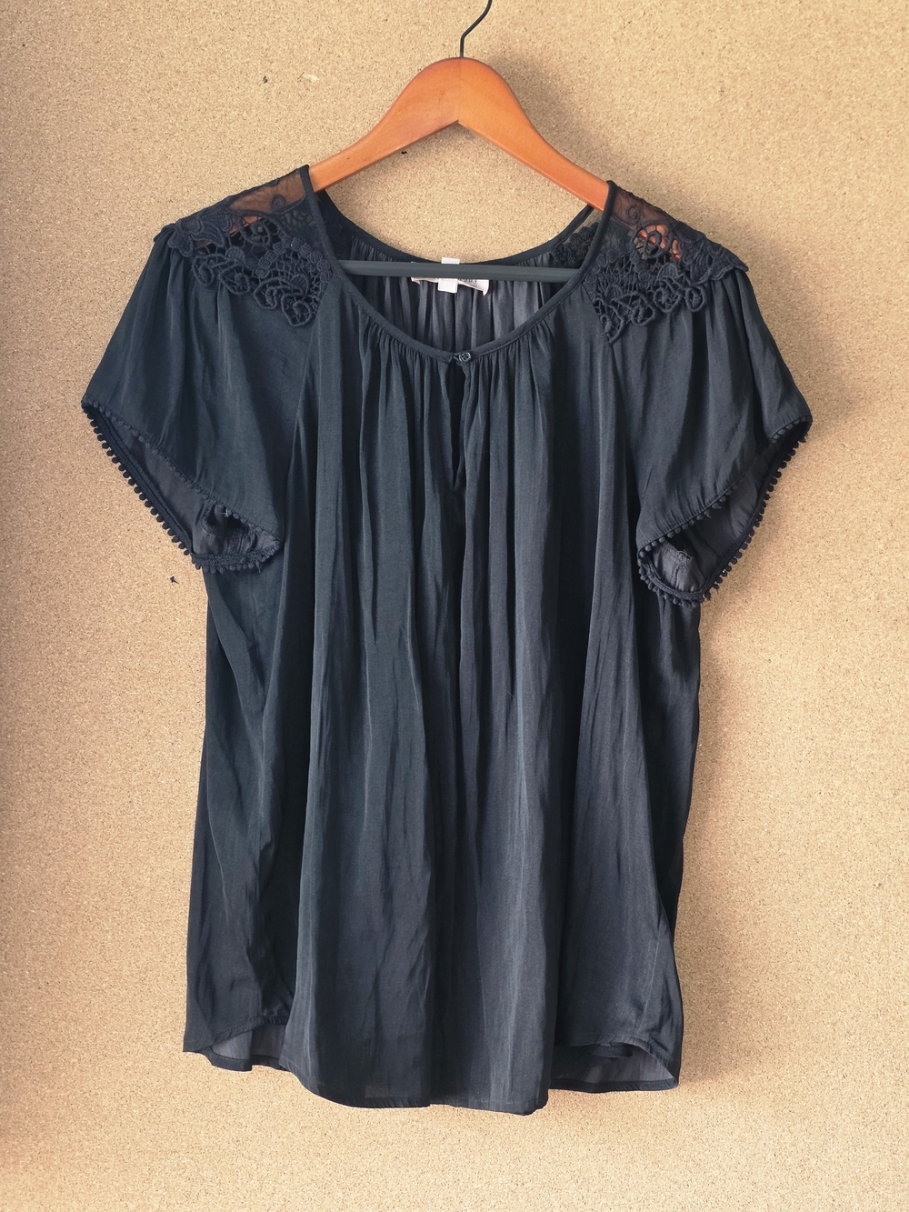 Philosophy Republic Clothing Black Lace Shoulder Peasant Blouse Top Large L
